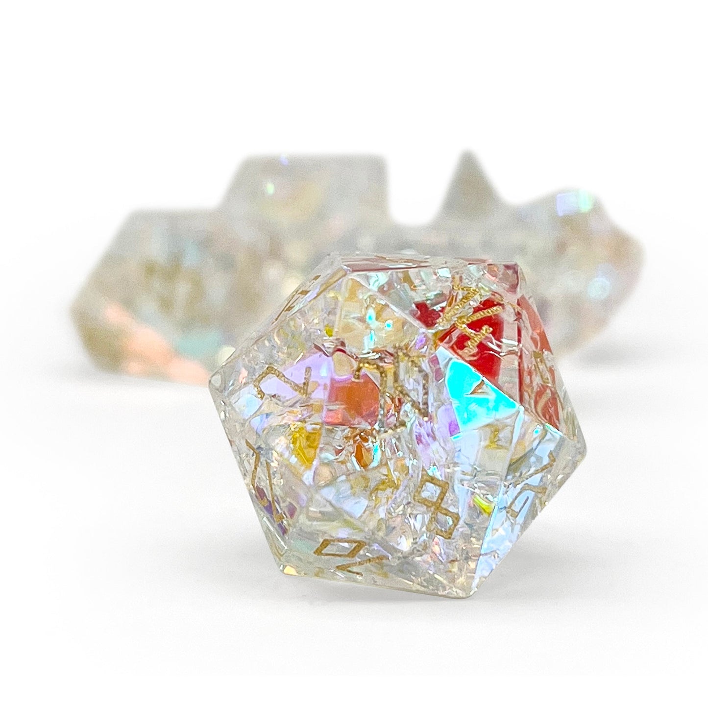Shattered K9 Rainbow Glass - 7 Piece RPG Set K9 Glass Dice