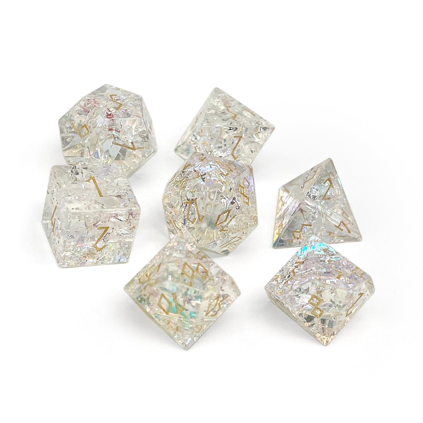 Shattered K9 Rainbow Glass - 7 Piece RPG Set K9 Glass Dice