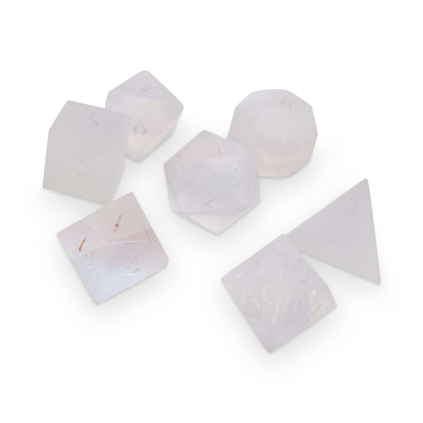 Frosted K9 Rainbow Glass - Raised 7 Piece RPG Set K9 Glass Dice