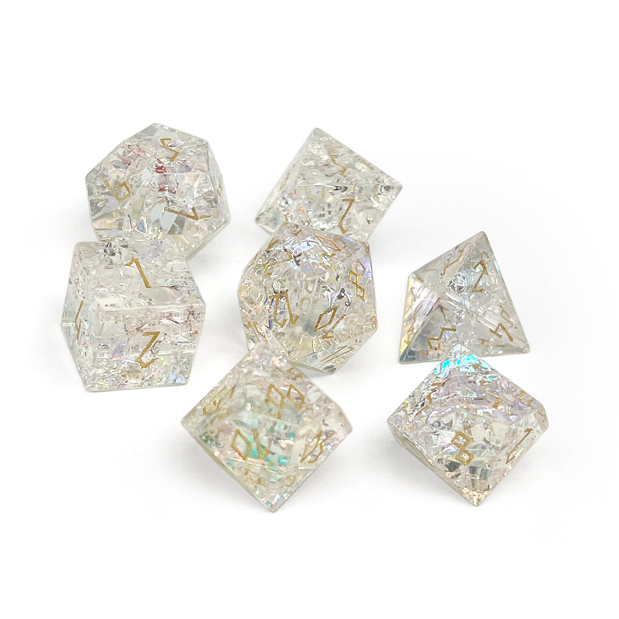 Shattered K9 Rainbow Glass - 7 Piece RPG Set K9 Glass Dice