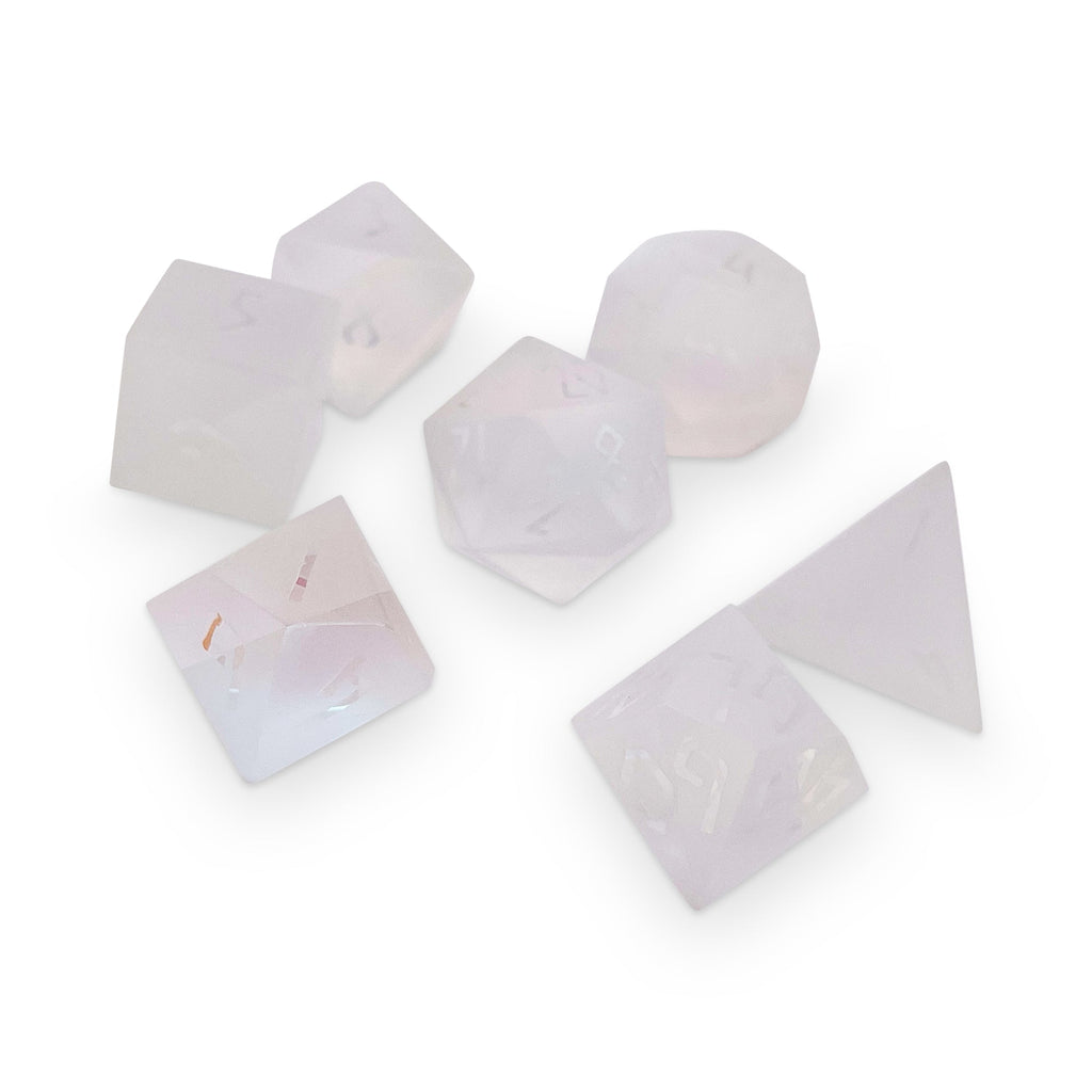 Frosted K9 Rainbow Glass - Raised 7 Piece RPG Set K9 Glass Dice